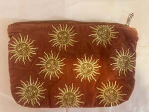 Elizabeth Scarlett Sun Embroidered Velvet Pouch